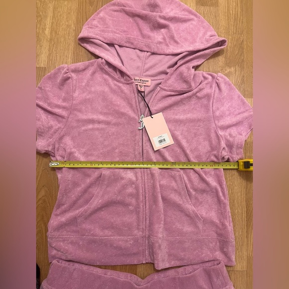 New Juicy Couture 2 Piece Velour Hoodie & Shorts Set Hot Pink Size L Retail NWT - Picture 3 of 6